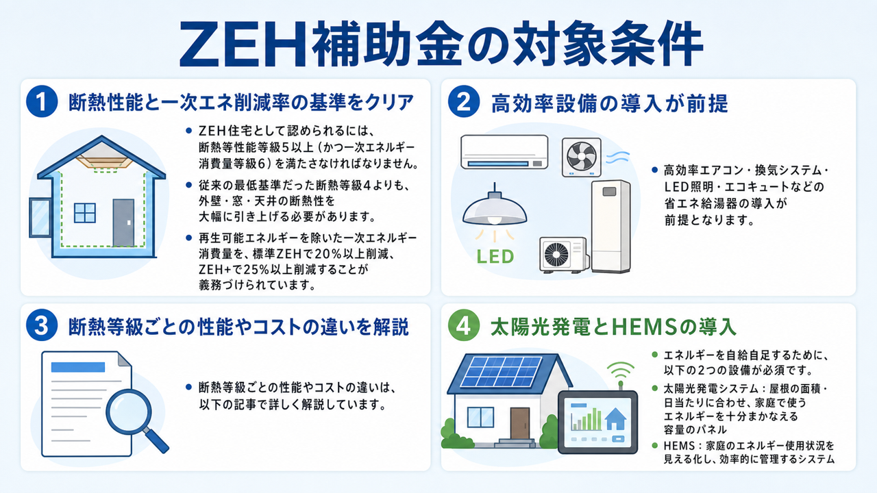 ZEH補助金の対象条件の図解